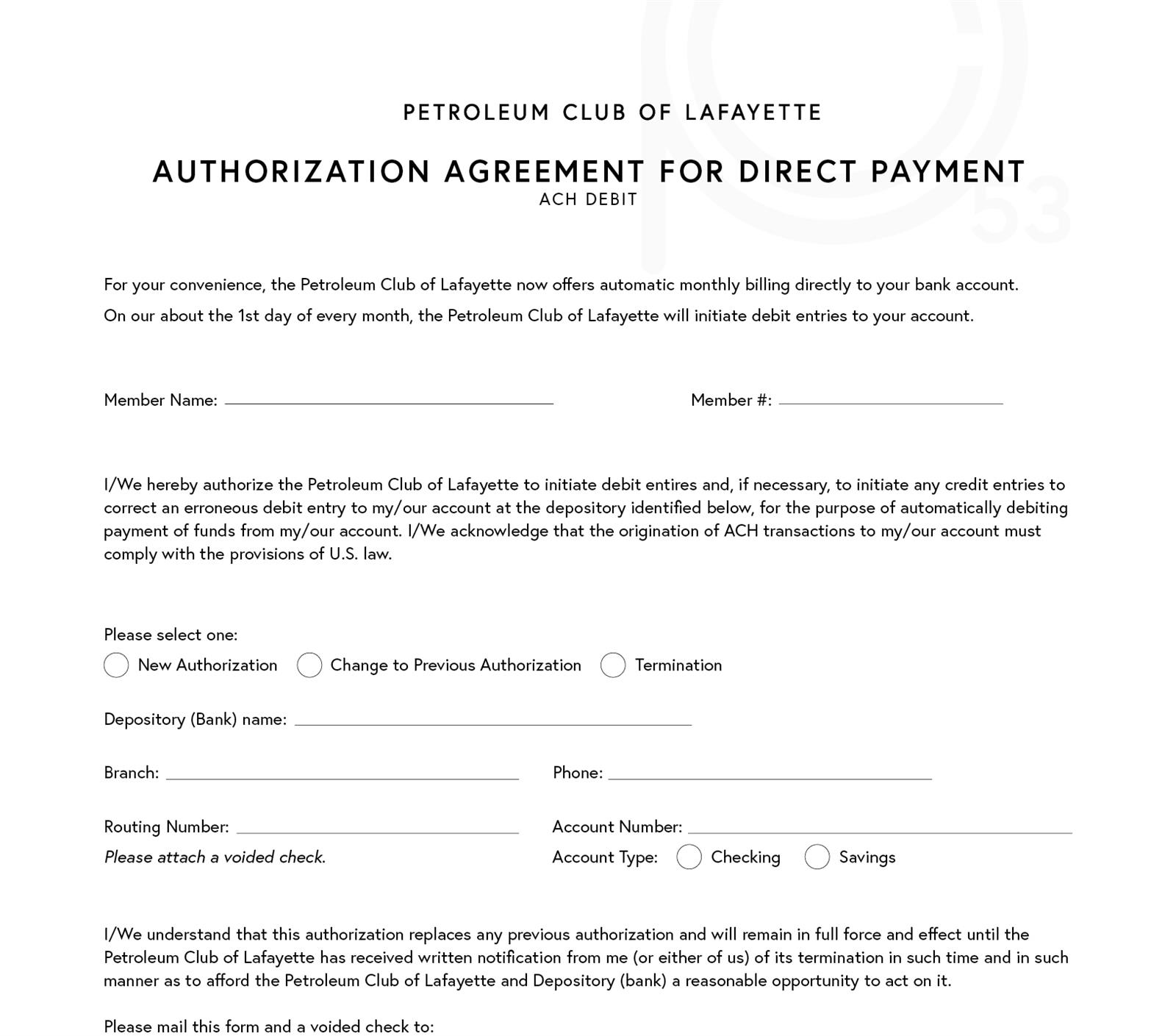 ACH Payment Auth Form